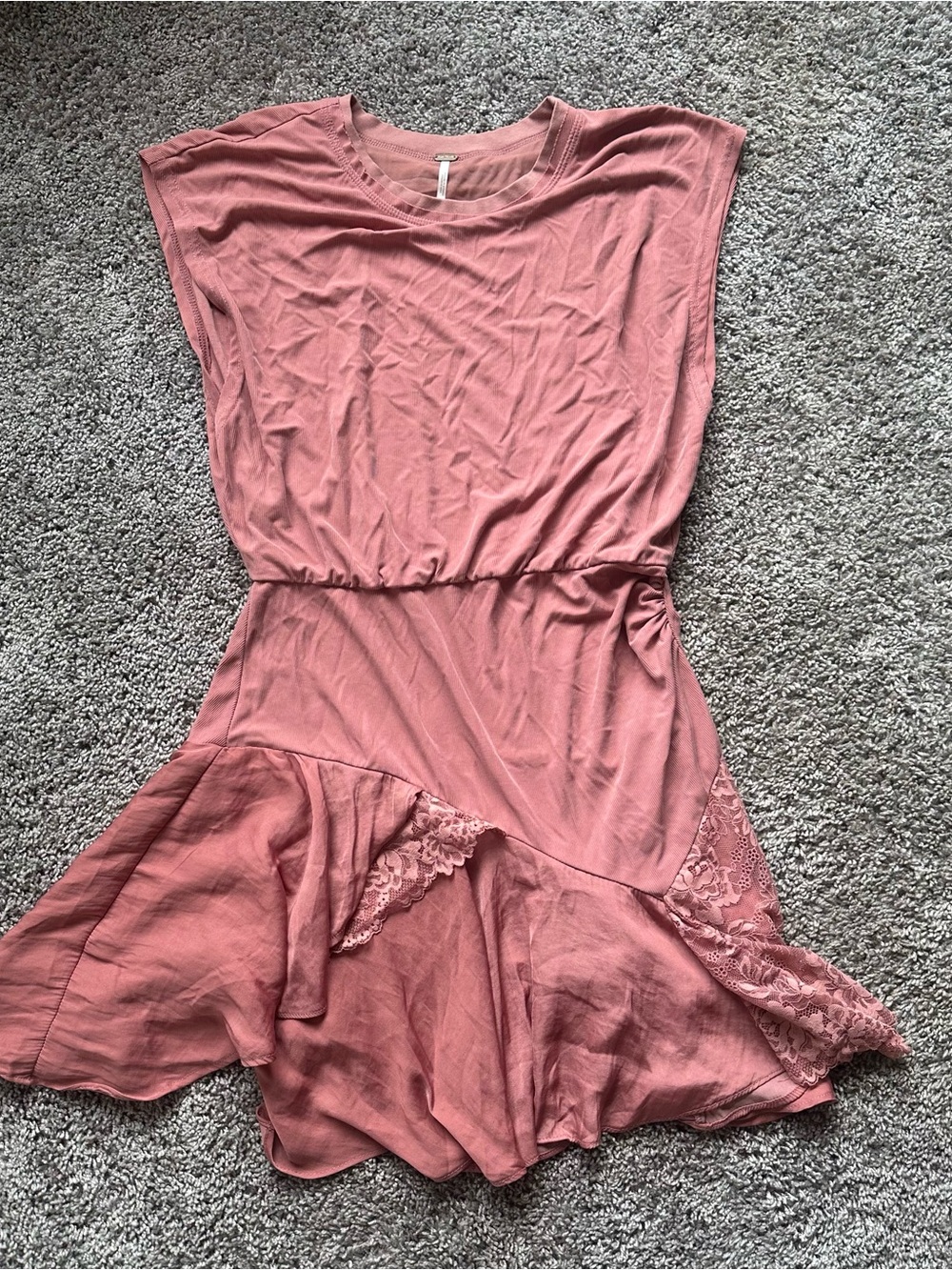 Free People Dusty Rose Lace-Trim Mini Dress